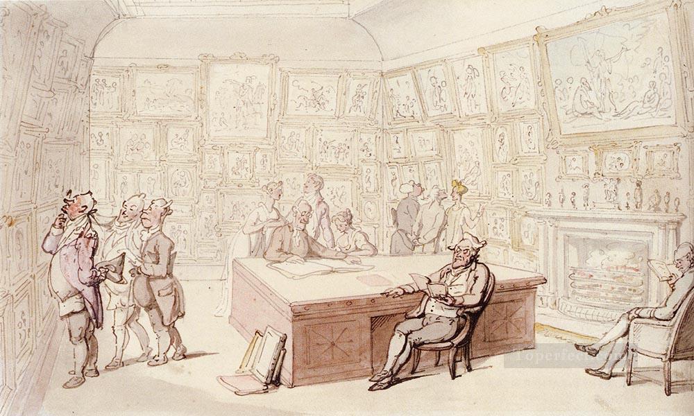 Mr Michells Picture Gallery At Grove House Enfield caricature Thomas Rowlandson Oil Paintings